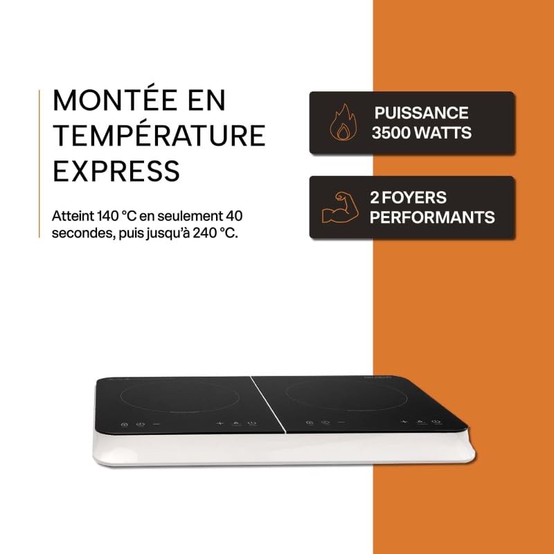 Plaque Induction Portable 2 Feux BELDEKO - 3500W - Design Premium, Fiable et Robuste - Minuteur, Touches Tactiles, Anti-Débordement, 10 Niveaux de Puissance