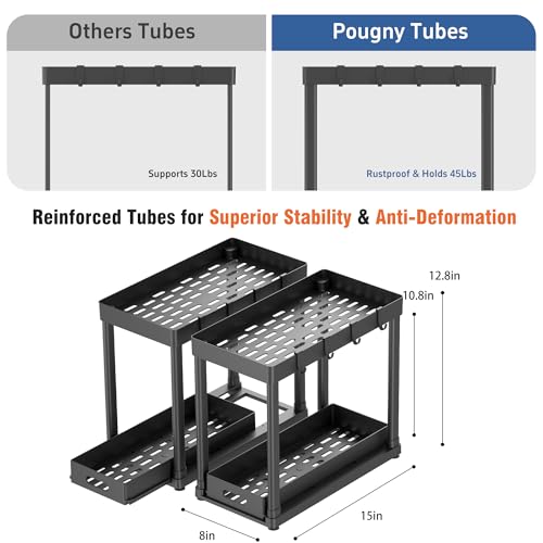POUGNY 2 Pack Pull-Out Storage Organizers, Under Sink Organizer and Storage for Bathroom & Kitchen,Multi-Purpose Under Cabinet Organizers and storage Black