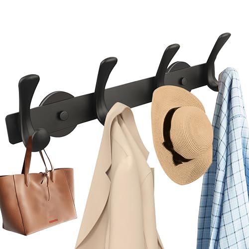 ULIBERMAGNET Strong Magnetic Double Hooks Rack,Heavy Duty Coat Magnetic Rack,Strong Rubber Magnetic Hanger with 4 Hooks for Refrigerator,Metal Cabinet,Hanging Coat, Towel, Bag, Backpack
