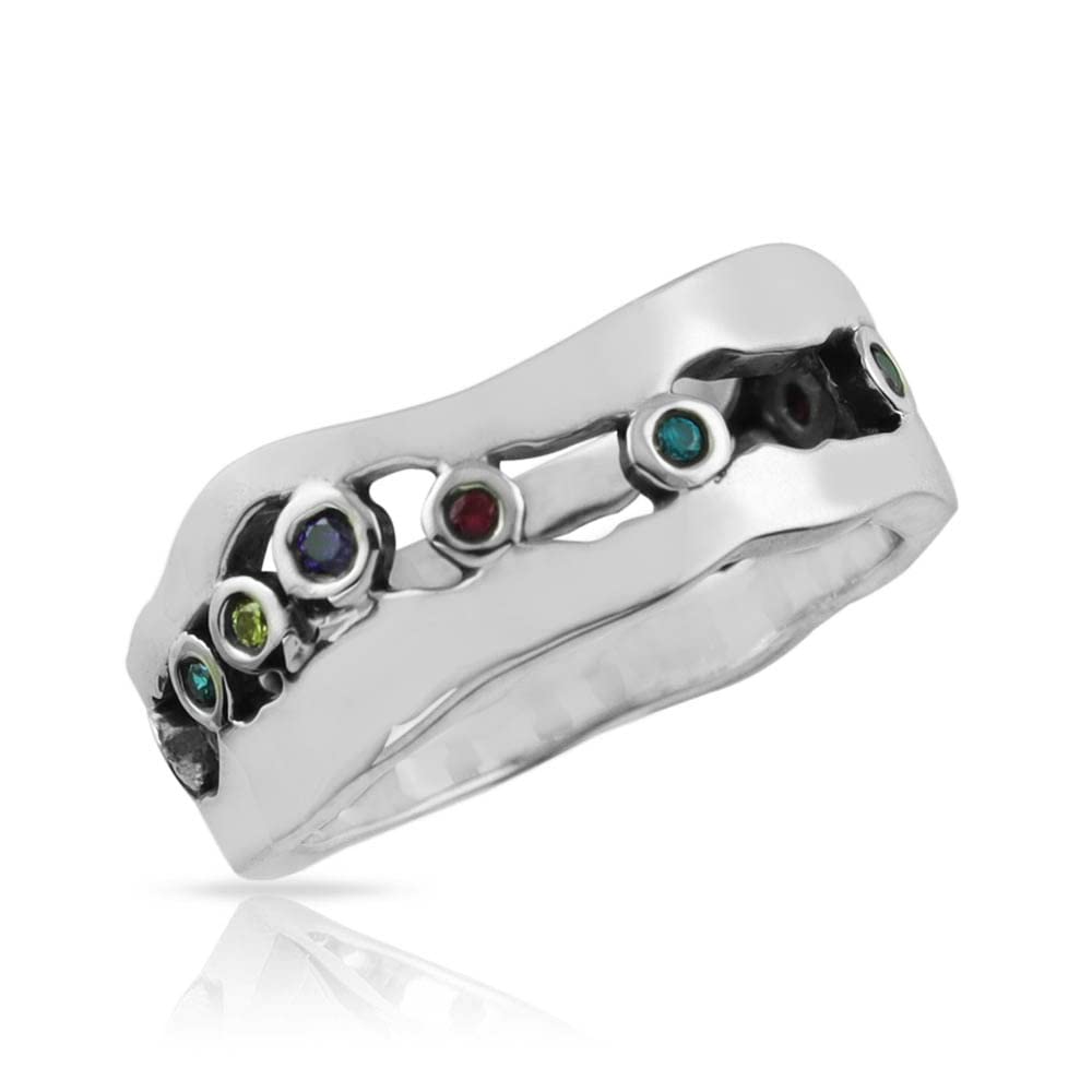 FOURSEVENJewellery 925 Sterling Silver Unbroken Connection Multi Stone Silver Band Ring for Women and Girls Valentines Day Gifts