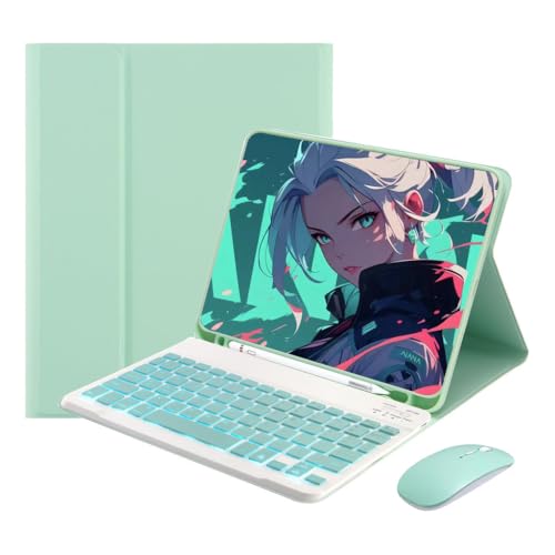 Capa Tablet + Teclado Retroiluminado + Mouse Para Ipad Air4/Air5 10.9 Polegadas (verde claro, teclad