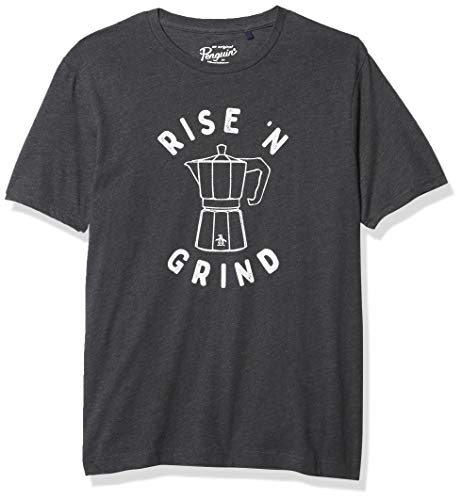 Original Penguin Men's Knit Graph Rise N Grind Tee, Dark Charcoal Heather, Large