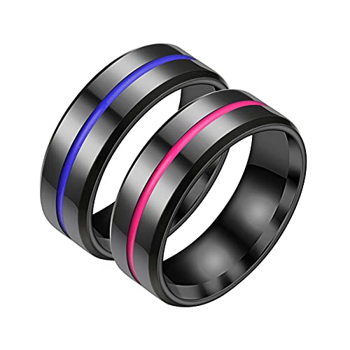 Aotiwe Anillos Bonitos Pareja Rosado Morado Anillo Diseño de Línea de Sarga, Acero Inoxidable Anillos Pareja Mujer 22 & Hombre 17