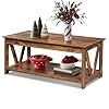 Wlive coffee table 43 living room coffee table with storage shelf center table for living room bedroom office and balcony rustic brown  urban country home decor