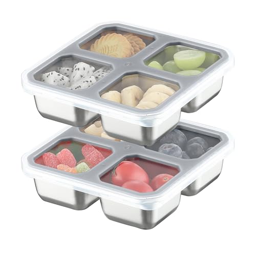 Misichao Edelstahl Snackbox mit 4 Fächern, 400ML Snackdose Kinder – Ansicht 1