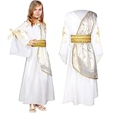 Geyoga Greek Toga Costume Grecian Roman Costume Gilrs Greek Toga Dress Party Dress Up(Large,White Gold)