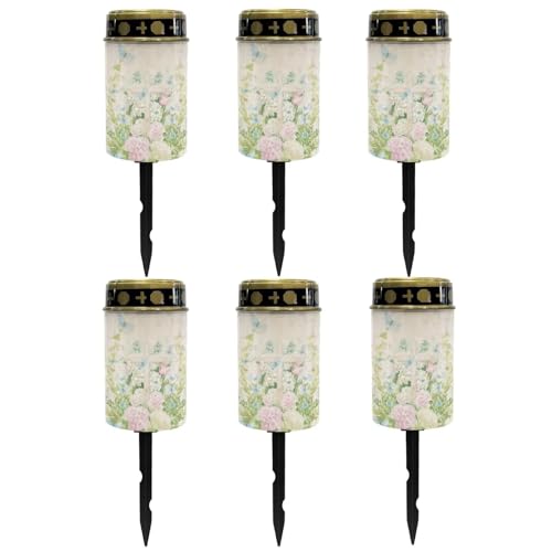 Uorisanigo Cross and Floral Solar Lights Grave Lamp for Outdoor Cemetery Waterproof Cemetery Solar Power Lights Automatic Solar Light Grave Garden Decoration Memorial Gift 6 Pcs