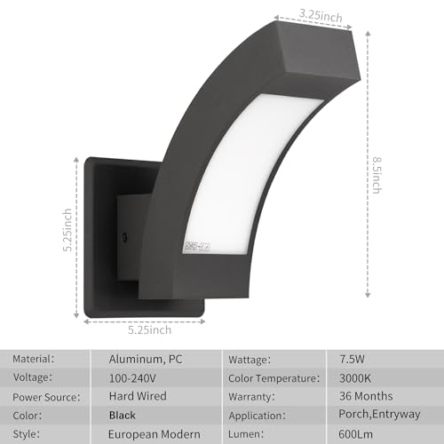 Outdoor Wall Light, Modern LED Exterior Wall Sconce,Black, 3000K Warm White - image 5