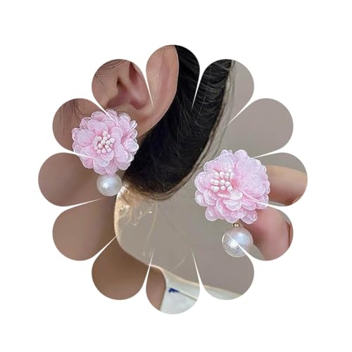 Xduargs Orecchini A Perno A Fiore Rosa Boho Orecchini A Perla Vintage Orecchini A Fiore In Tessuto Rosa Orecchini Leggeri A Petali Di Fiori...