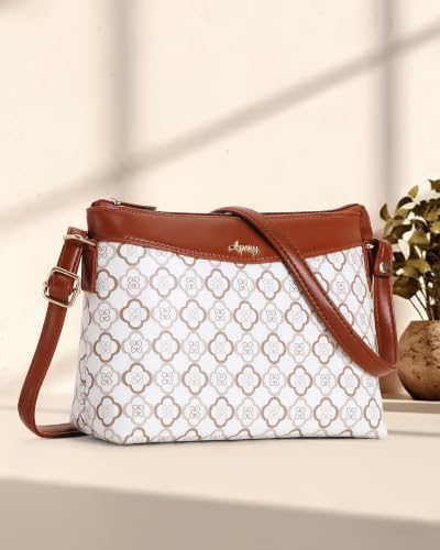 Image of Apery Elegant Printed Sling Bag | Two-Tone Faux Leather Shoulder Purse with Adjustable Strap