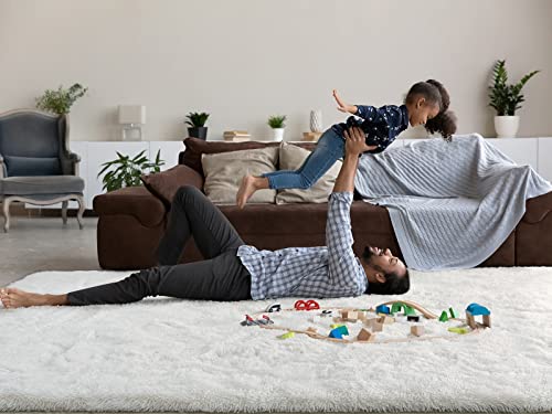 HOMORE White Rugs for Living Room 8x10, Large Fluffy Area Rug Cream Modern Shag Rugs for Bedroom, Super Soft and Comfy Carpet for Kids Playroom, Cute Carpets for Dorm Nursery Home Decor, Ivory