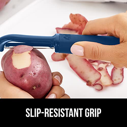 Gorilla Grip Swivel Vegetable Peeler, Sharp Stainless Steel Blades, Comfortable Handle, Dishwasher Safe, Kitchen Food Peelers, Easy Peeling, Peel Vegetables, Apple, Potato, Safe Blade Guard, Blue #TOP3