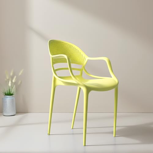 Image of DIYA Sunset Balcony & Terrace Plastic Chair | Comfortable Outdoor Arm Chair | Home, Garden & Living Room | Strong PP Body, 1-Year Warranty - Set of 6 (Lemon Yellow)