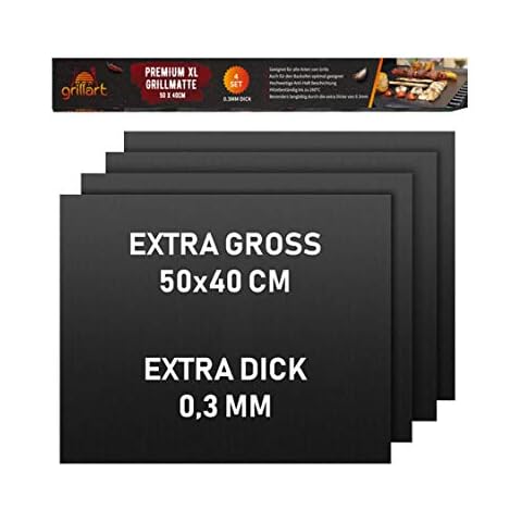 grillart® Set of 4 Premium BBQ Grill Mats Grill Mats for Gas Grill with Non-Stick Coating - Also Suitable as Baking Mat Cover