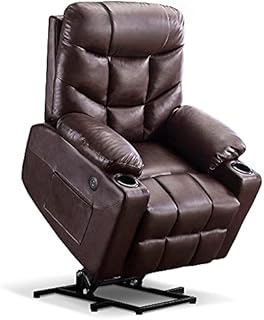 Mcombo Electric Power Lift Recliner Chair Sofa for Elderly, 3 Positions, 2 Side Pockets and Cup Holders, USB Ports, Faux Leather 7288 (Dark Brown)