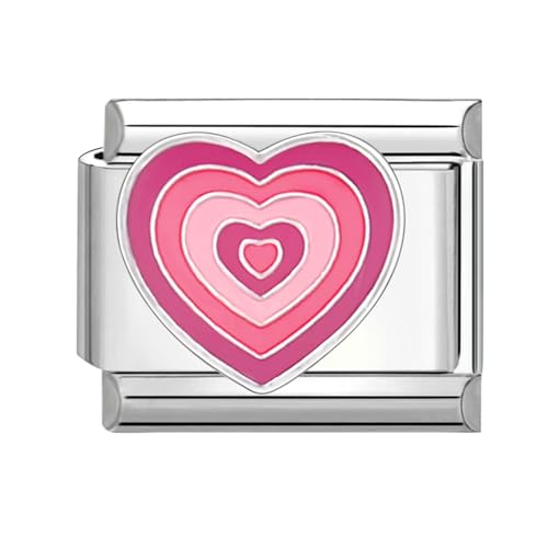 papasgix Italian Charms, Silver Italian Charms 10mm*9mm Italian Charm Bracelet Link Flower Heart Pentagram Planet Italian Charm (Pink heart)