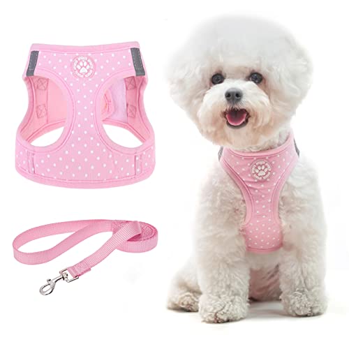 Bingpet Vest Harness For Puppy And Cat, No Pull Adjustable Reflective Step-In Puppy Harness Cute Pink Polka Dot Soft Dog Harness For Small And Medium Dogs #TOP28
