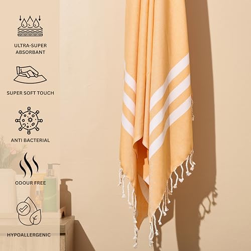 Image of Bamboo Cotton Bath Towels | Ultra Soft Quick Dry Towels for Men & Women | Large Size 75x150 cm | Lightweight Towel Set (Pack of 2, Yellow & Green)