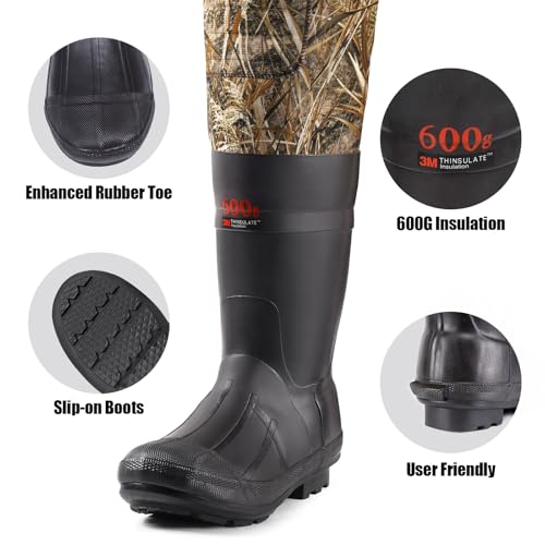 Trudave Chest Waders, 4.5mm Waterproof Neoprene Hunting Wader for Men & Women with 600G Insulated Boots