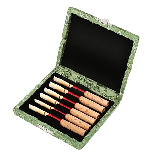 TANIQIACA Wooden Silk Cloth Covered Case, Exquisite Oboe s Holder Box, Lightweight and Compact Size, Breathable Design Prevents, Safe Slot for 6pcs s, sturdy Storage S (Green)