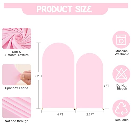 Baby Pink Arch Backdrop Covers - 7.2FT, 6FT Spandex Fitted Wedding Arch Stand Covers Round Top Chiara Stretchy Arch Backdrop Cover for Wedding Birthday Party Decoration by PARTISKY - Used condition - Image 8