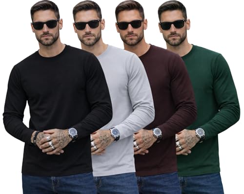 Image of RodZen 100% Pure Cotton Round Neck Regular Fit Plain Solid Full Sleeve T-Shirt Combo for Men & Boys (Pack of 4 Available in Size S to 2XL)