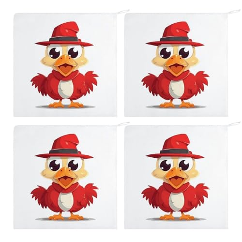 Toallas impresas de cocina y baño, juego de 4 paños cuadrados con diseño de pollo con gorro 4