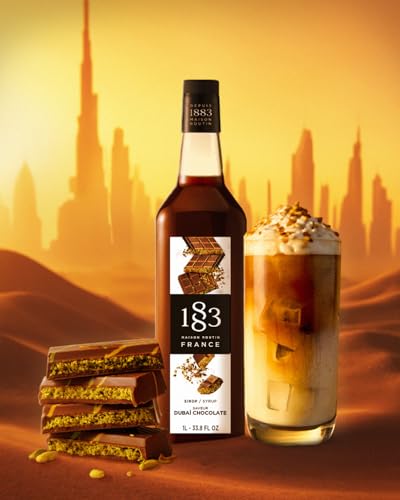 Image of 1883 Dubai Chocolate Syrup for Drinks - Gourmet French‑Made 1L (33.8 oz) Plastic Bottle - Rich Cane Sugar Blend for Coffee, Milkshakes, Cocktails & Dessert Toppings