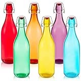 Teenyyou 6 Pcs Assorted Color Glass Bottles 500 ml/ 16.9 oz Decorative Wine Bottles Flip Top Glass Water Bottle with Airtight Lid for Home Decor Garden Tree Yard Outdoor Decorations