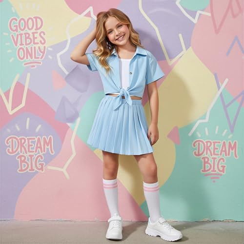 Image of HIHA Girls 3 Piece Outfit Cami Crop Tops Skirt Set with Button Down Shirts Size 6-12