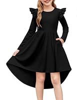 Arshiner Schwarzes Kleid Mädchen Langarmkleid Rundhals Herbstkleid Schulanfangkleid Kinder A-Linie Partykleid Halloween Beerdigung Winterkleid 150/11-12 Jahre