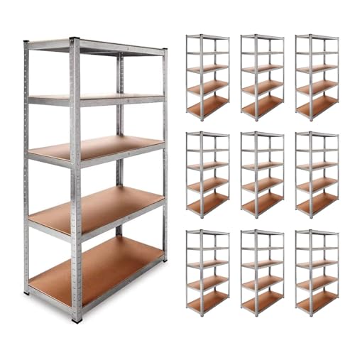 DASCK - Pack de 10 Estanterías Almacenaje Metálicas Galvanizadas 180x90x40 cm | 5 Baldas de MDF | 8750 kg de Carga combinada | Estantería Industrial para Garaje, Trastero, Taller, Oficina, Almacén