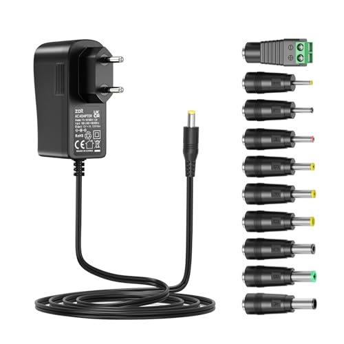 Zolt 12V 1A Alimentatore, Caricatore Trasformatore Adattatore di Alimentazione CA CC Universale con 9 Spine CC, 1000mA Max.