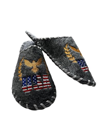 Sauna Felt Slippers with USA National Symbols - Disposable Indoor Hotel Slippers Comfort for Men and Women - Embroidered Souvenir Banya Shoes for Guests Made in Ukraine, Grey4