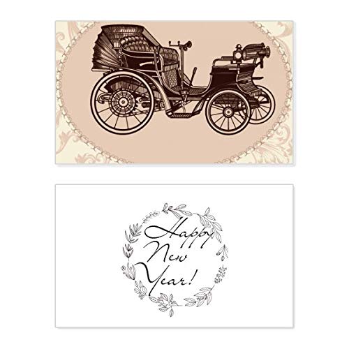 Tarjeta de felicitación de año nuevo Classic Cars con diseño floral