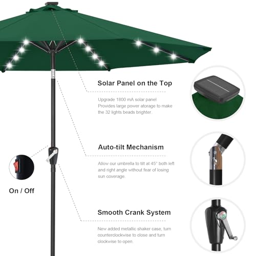 Image of ABCCANOPY Durable Solar Led Patio Umbrellas with 32LED Lights 11FT (Deep Green)