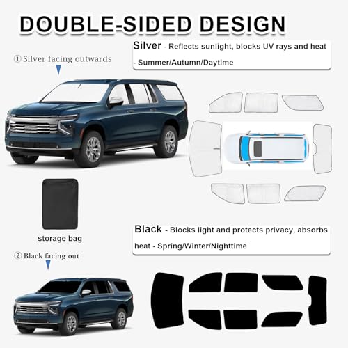Image of KMF 8pcs Thicken Sun Shades for Chevrolet Chevy Suburban 2021-2026 Accessories, Car Full Window Covers Sunshade for Windshield Side Rear, UV Block and Blackout Privacy for Camping Outdoor