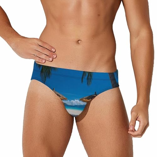 Palm Trees Oceanside in Boracay Island Mens Swim Briefs Quick Dry Swim Trunk Bikini Underwear Swimsuit