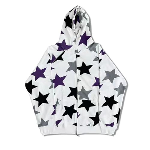 Hoodies Y2K for Women Men Oversized Zip Up Hooded Star Patch Graphic Long Sleeve Sweatshirt Jackets E-Girl Streetwear