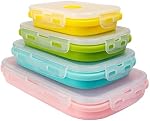 Pack of 4, Collapsible Food Supplement Box, Collapsible Silicone Food Storage Container with Clip-on Lid, Stackable, Space Saving, Dishwasher Safe, BPA Free
