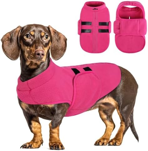 PUZAUKAL Hundepullover Fleece Weste Hundemäntel Winter Warmer Hundeweste für Kleine Hunde Weicher Fleece Hundejacke mit Geschirr Pullover für Mittel Großen Hund Katze-Rosa(S)