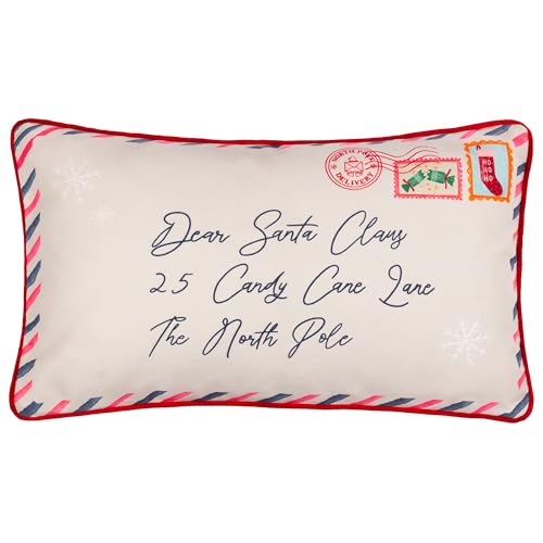 furn. Dear Santa Polyester Filled Cushion – Reversible Festive Christmas Holiday Motif Letter Pillow (Multicolour - 30x50cm)