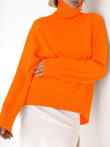Image of YKR Women's Turtleneck Sweater Chunky Long Sleeve Knitted Pullover High Low Hem Trendy 2026 Fall Winter Basic Jumper Top
