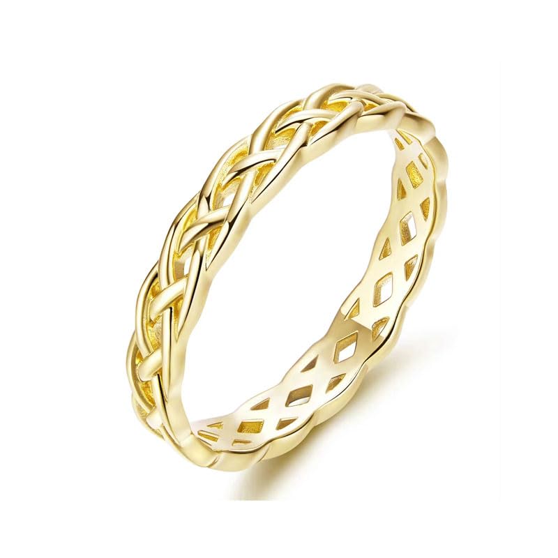 10K 14K 18K Gold 3MM Eternity Celtic Knot Wedding Band for Women Trinity Irish Celtic Knot Stackable Band Ring Jewelry Gift for Her Wife