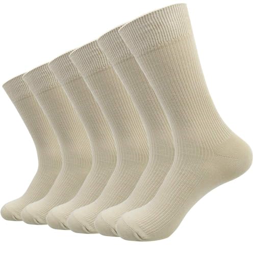 La Dearchuu Men Socks Cotton Crew Socks Pack 6, Comfortable Breathable Workout Socks For Mens and Boys, Beige 6 Pairs, UK Size 5-11
