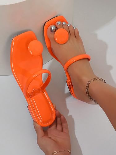 Image of SweatyRocks Women's PU Leather Open Square Toe Thong Sandals Round Decor Outdoor Flat Sandals