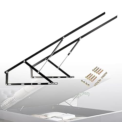 Mecanismo de elevación de Cama Doble con Varilla hidráulica (60/80/90/100/110/120 cm), Resorte de Gas neumático, Soporte de elevación de Cama con Almacenamiento, Color Negro, 90 cm