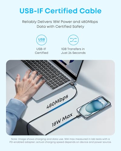 Image of Anker Zolo USB to USB C Cable, Seamless CarPlay Connection, Durable and Braided Type C Cable, Premium Look with Slim Connector, for iPhone 17 /16 Series, iPad Pro, and More (White, 3.3FT)
