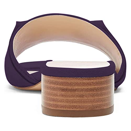 Ydn Women Summer Open Toe Stacked Low Heel Sandals Faux Suede Slide On Cute Bows Dress Slippers Size 11 Purple #TOP3