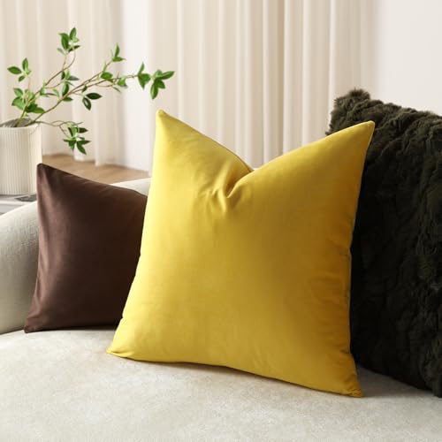 DEZENE Throw Pillow Covers 20x20 Yellow: Pack of 2 Cozy Soft Velvet Square Modern Luxury Decorative Throw Pillow Cases for Sofa Couch Living Room Bed Home Decor by DEZENE - Used condition - Image 4